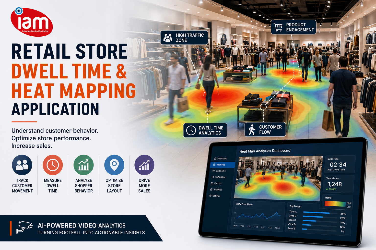 Retail Heatmapping technology from Integrated active monitoring systems mapping customers live inside a retailshop